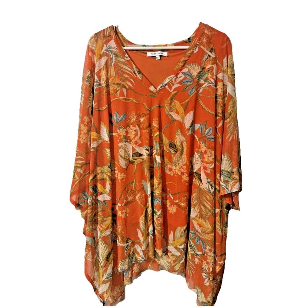Rose + Olive Orange floral Tunic Pullover Blouse Size 2x